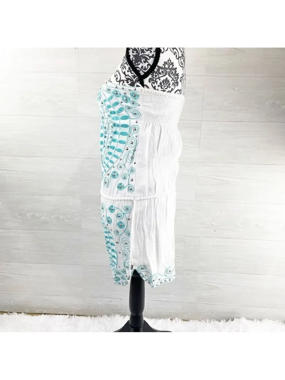 Melissa Odabash Beaded Embroidered Tie Waist Strapless Swimsuit Cover